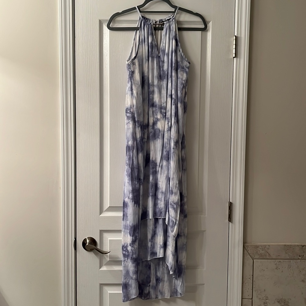 Mlle Gabrielle Blue Tie Dye Halter High Low Dress